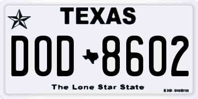 TX license plate DOD8602