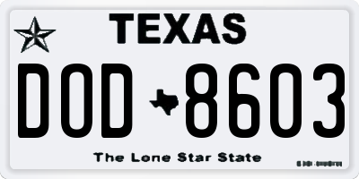TX license plate DOD8603