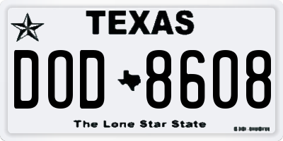 TX license plate DOD8608