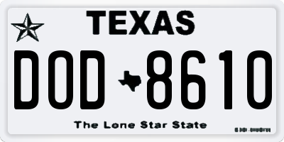 TX license plate DOD8610