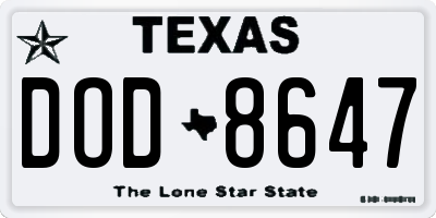 TX license plate DOD8647