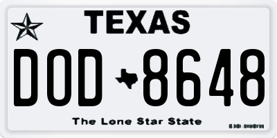 TX license plate DOD8648