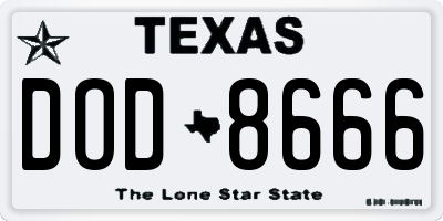 TX license plate DOD8666