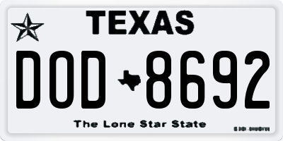 TX license plate DOD8692