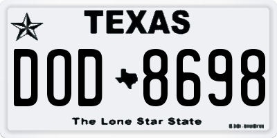 TX license plate DOD8698
