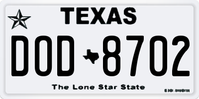 TX license plate DOD8702