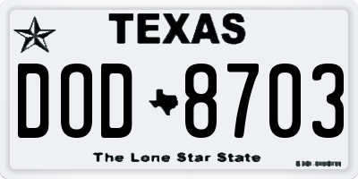 TX license plate DOD8703