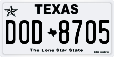 TX license plate DOD8705