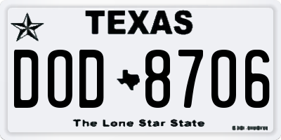 TX license plate DOD8706