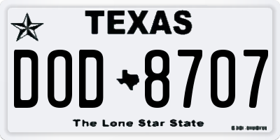 TX license plate DOD8707