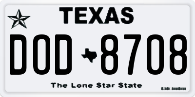 TX license plate DOD8708