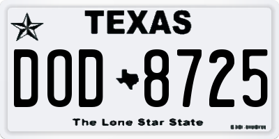 TX license plate DOD8725