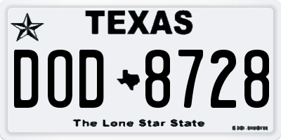 TX license plate DOD8728