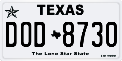 TX license plate DOD8730