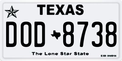 TX license plate DOD8738