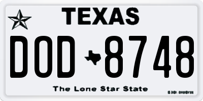 TX license plate DOD8748