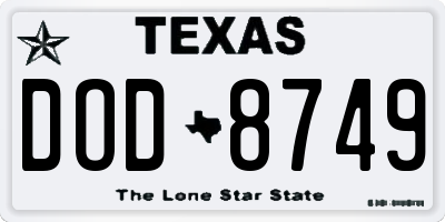 TX license plate DOD8749