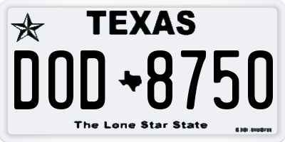 TX license plate DOD8750