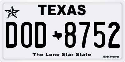 TX license plate DOD8752