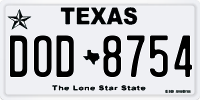 TX license plate DOD8754