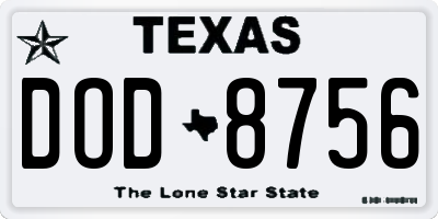 TX license plate DOD8756