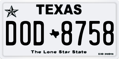 TX license plate DOD8758