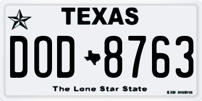 TX license plate DOD8763