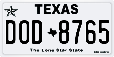 TX license plate DOD8765