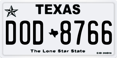 TX license plate DOD8766