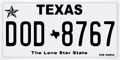 TX license plate DOD8767