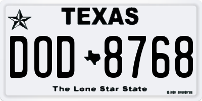 TX license plate DOD8768