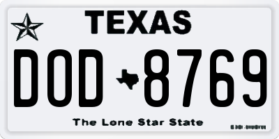 TX license plate DOD8769
