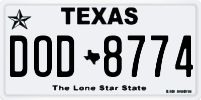 TX license plate DOD8774