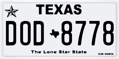 TX license plate DOD8778