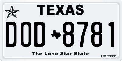 TX license plate DOD8781