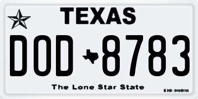 TX license plate DOD8783