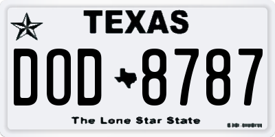 TX license plate DOD8787