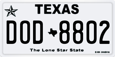 TX license plate DOD8802