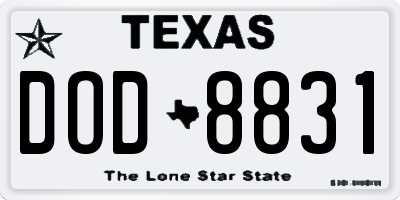TX license plate DOD8831