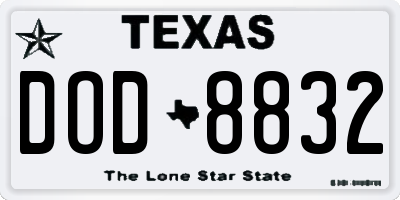 TX license plate DOD8832