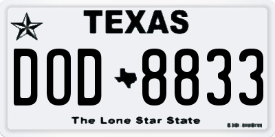 TX license plate DOD8833