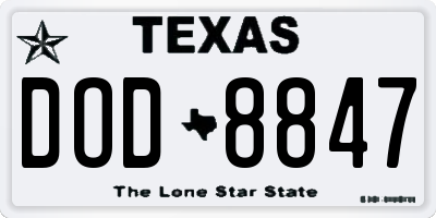 TX license plate DOD8847