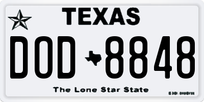TX license plate DOD8848