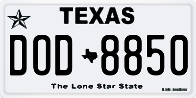 TX license plate DOD8850