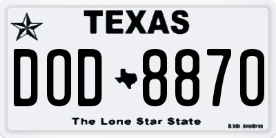TX license plate DOD8870