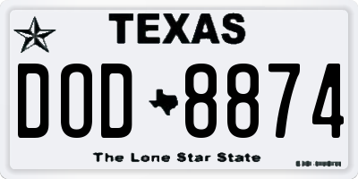 TX license plate DOD8874