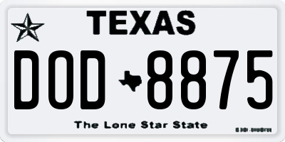 TX license plate DOD8875