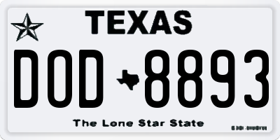 TX license plate DOD8893