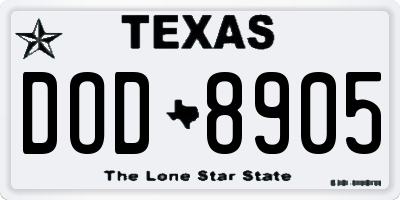 TX license plate DOD8905