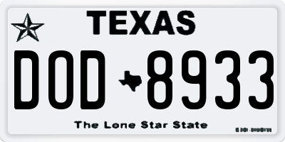 TX license plate DOD8933